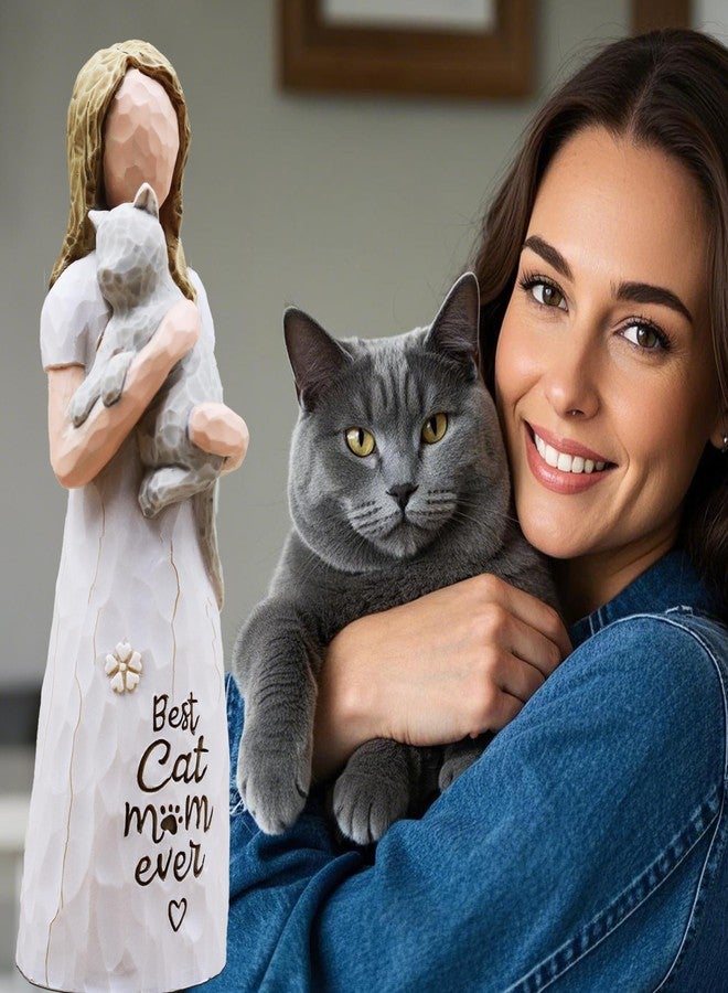 AcowSpt Cat Gifts for Women, Cat Lover Gifts for Women, Cats Mom Gifts for Womens, Cat Gifts for Cat Lovers, Cat Themed Gifts, Cat Figurines - Best Cat mom Ever, Sculpted Hand-Painted Figurine (Grey) - Image 2